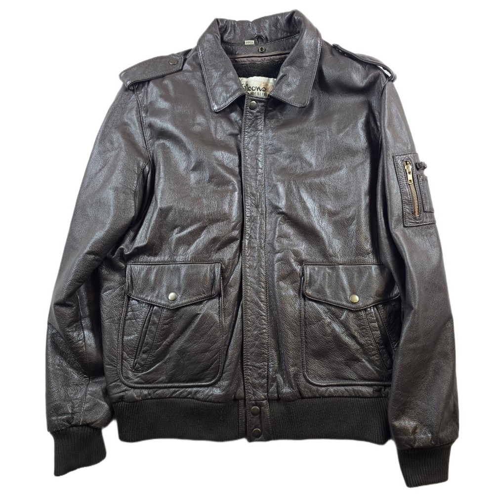 Vintage Wilsons Bomber Jacket Mens Large Brown Leather Faux Fur Lined Flight A-2